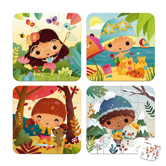 Janod - 4 Progressive Jigsaw Puzzles | 4 Seasons | 6,9,12&16 Pieces