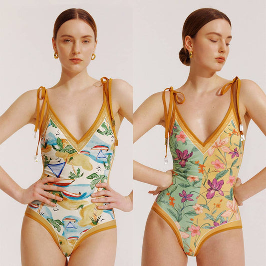 Visual Mood - KRISTINA Tie-shoulder One Piece Swimsuit: S