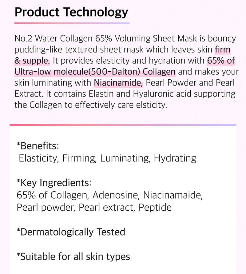Exod International - Numbuzin No.2 Water Collagen 65% Voluming Sheet Mask: 1 BOX / 4 PCS