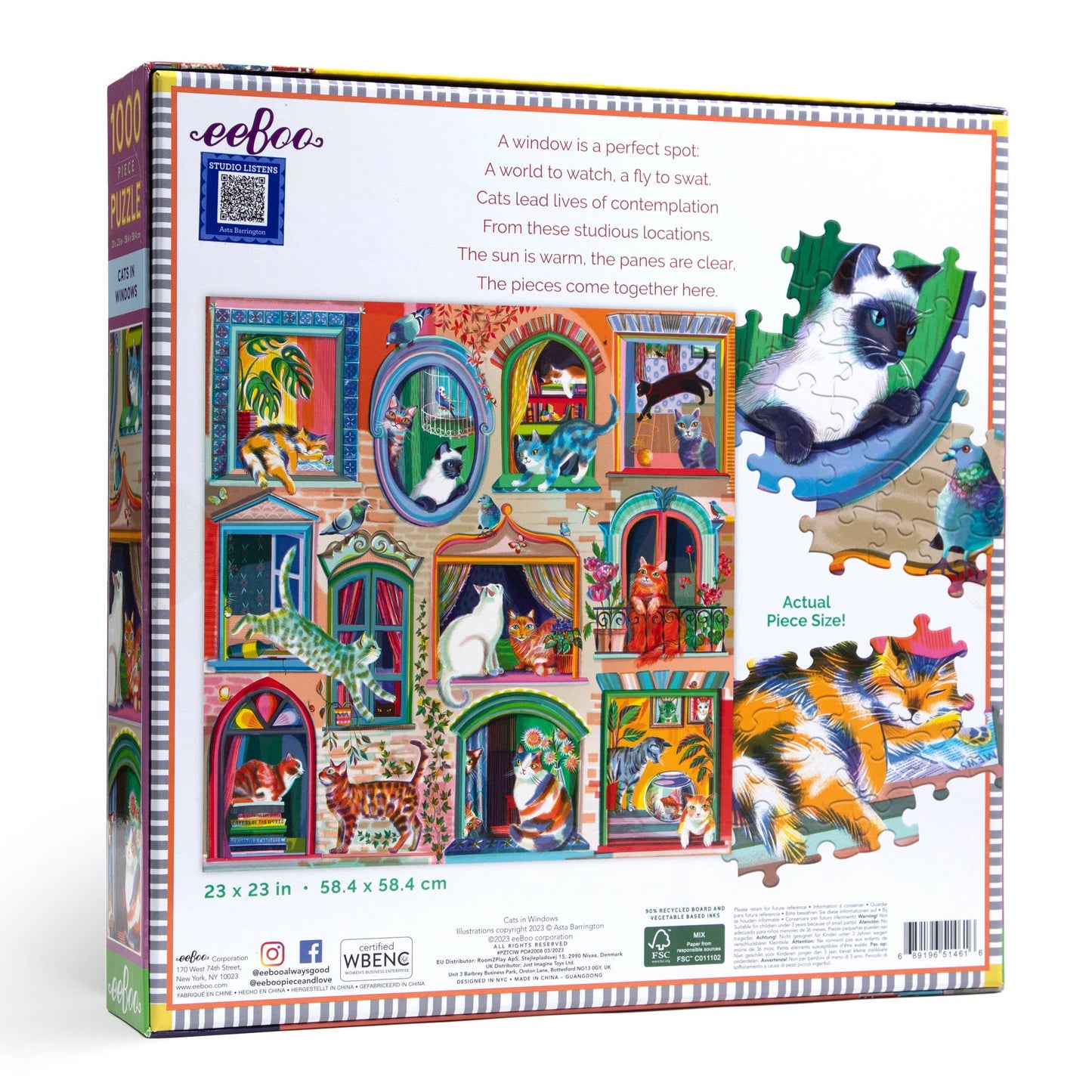 eeBoo - Cats in Windows 1000 Piece Square Puzzle