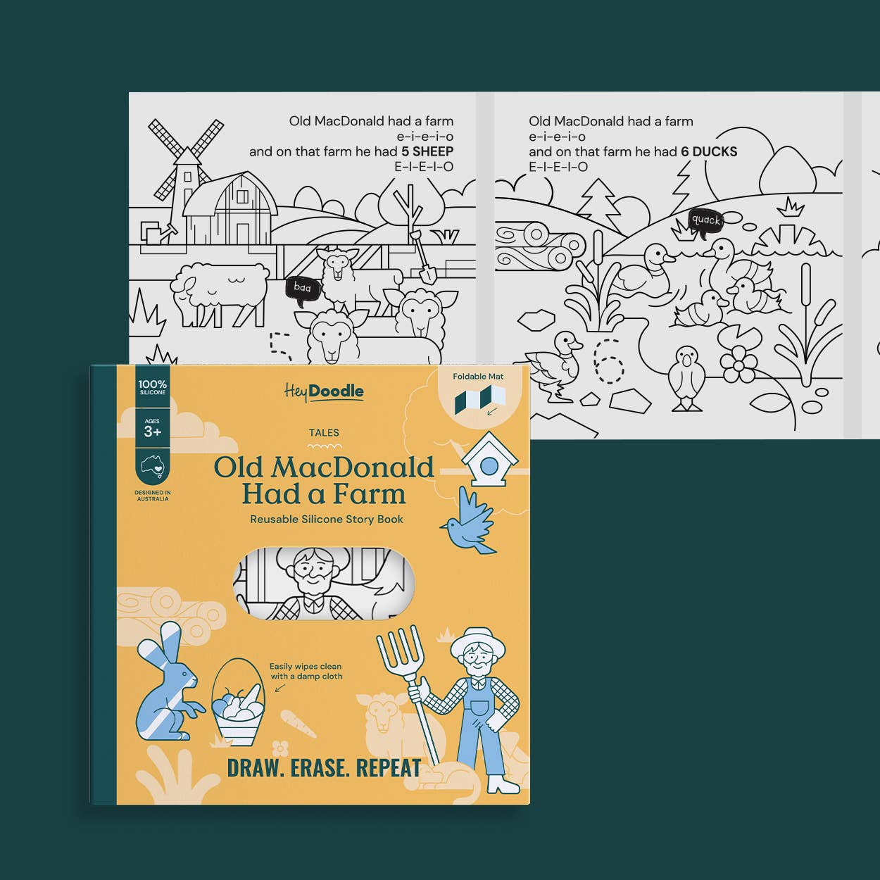HeyDoodle - Old MacDonald Had a Farm Tales - Reusable Coloring Book
