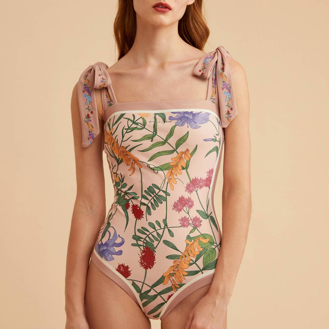 Visual Mood - JOANNA Tie-shoulder One Piece Swimsuit: M