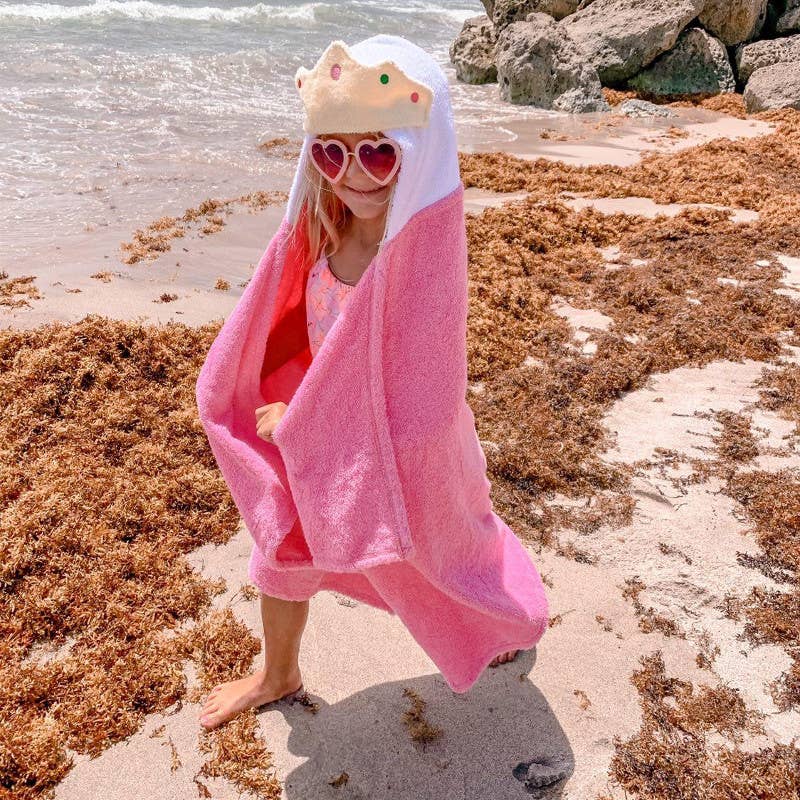 Yikes Twins - Pink Princess hooded towel for toddlers ages 2 to 8 years