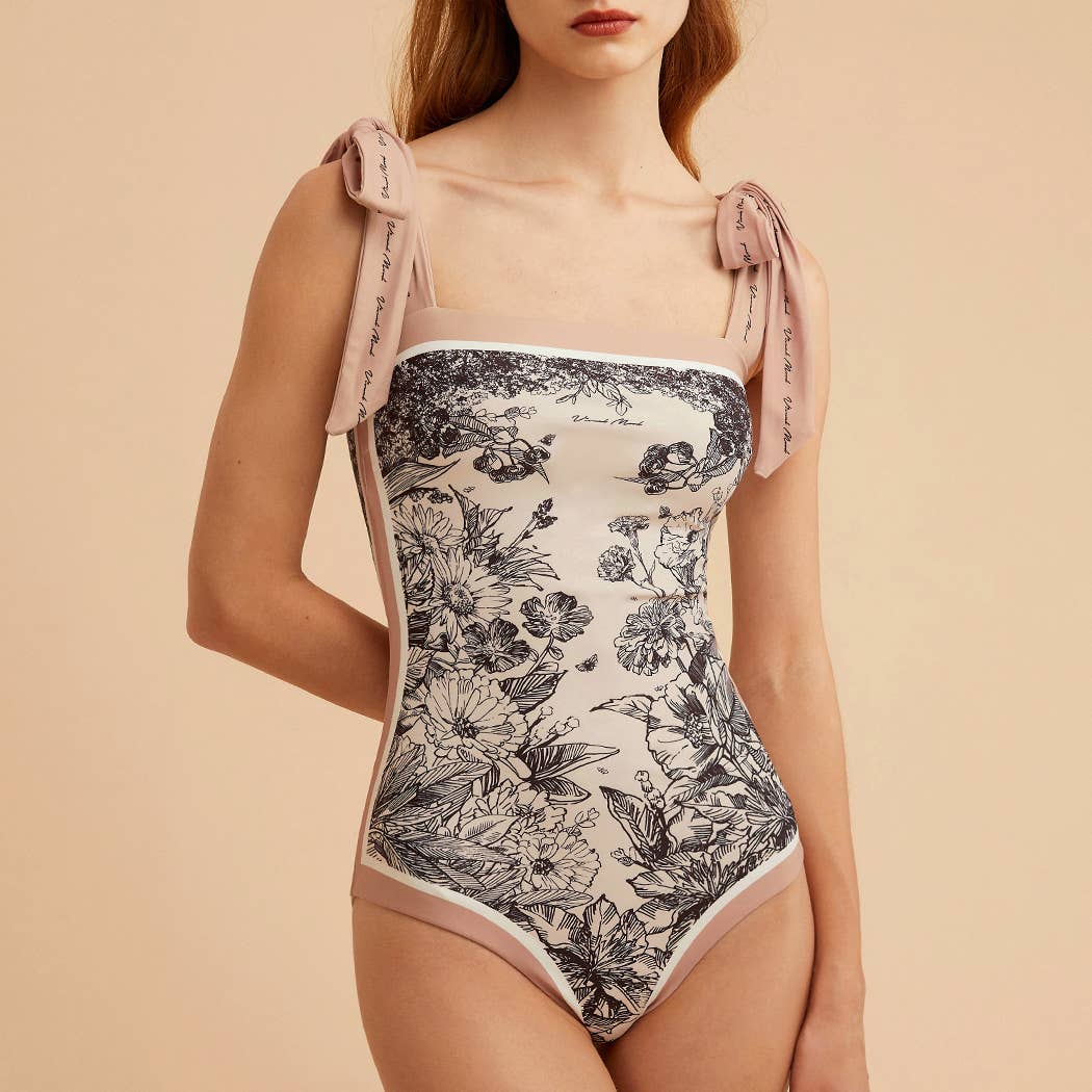 Visual Mood - JOANNA Tie-shoulder One Piece Swimsuit: S