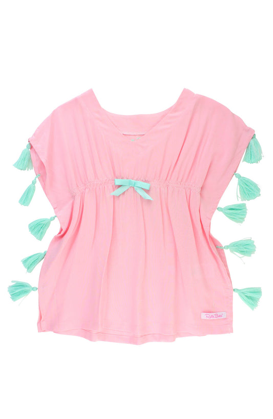 RuffleButts + RuggedButts - Girls Pink Kaftan Cover-Up: 10-12