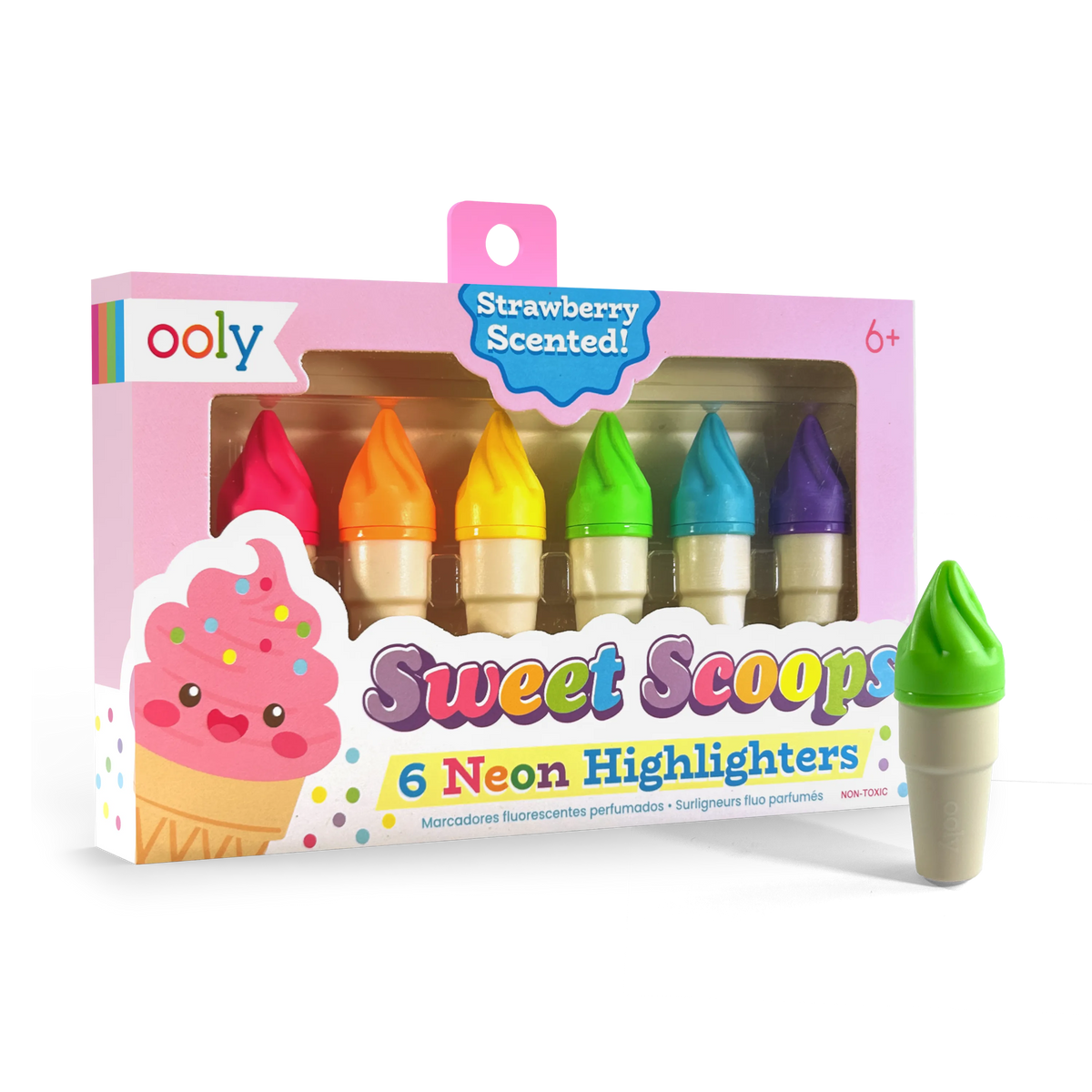 OOLY - Sweet Scoops: Neon Highlighters - Strawberry Scent (Set of 6