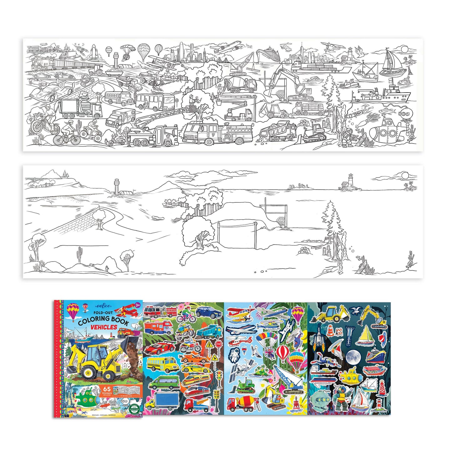 eeBoo - Vehicles Fold-Out Coloring Book