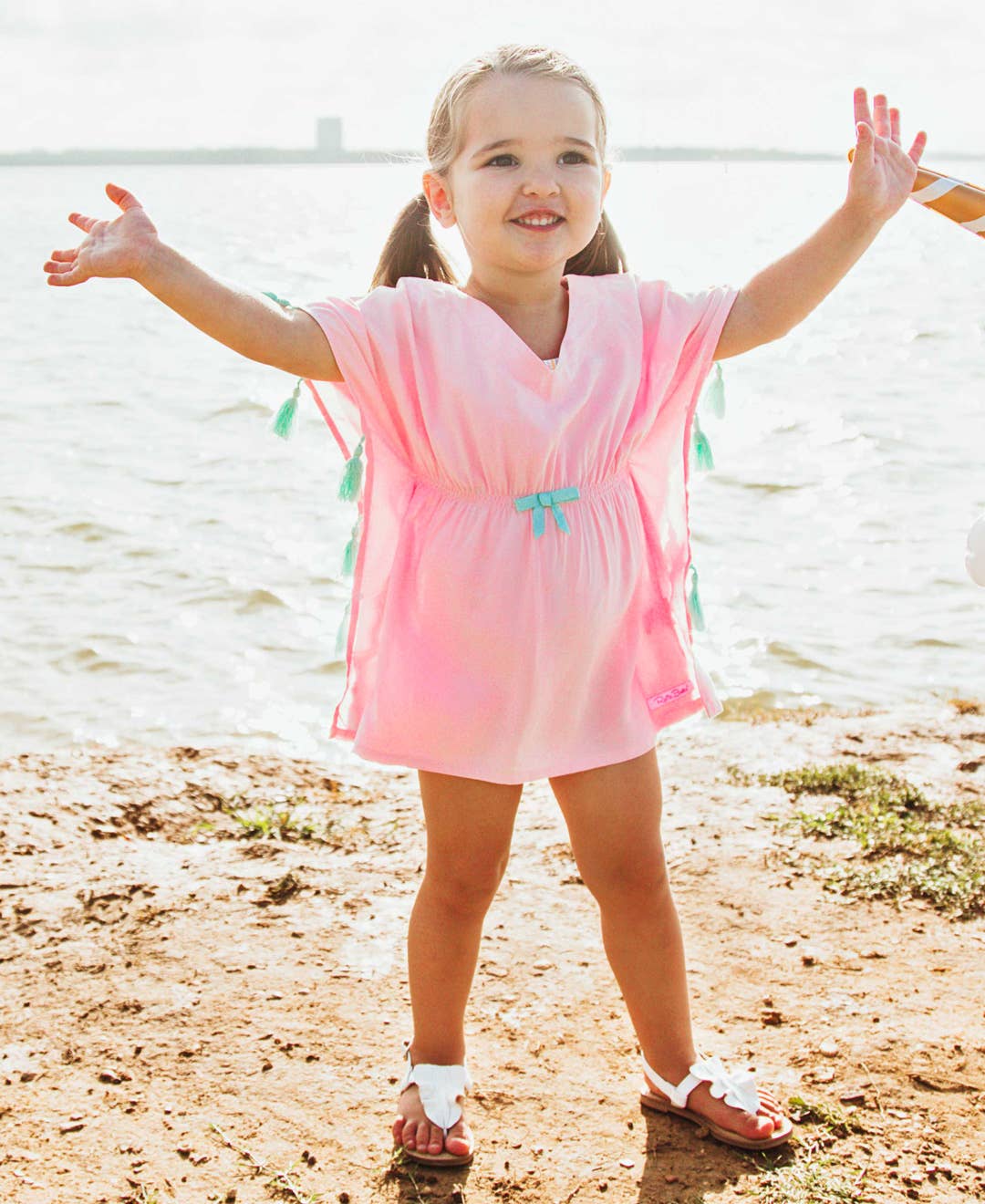 RuffleButts + RuggedButts - Girls Pink Kaftan Cover-Up: 10-12