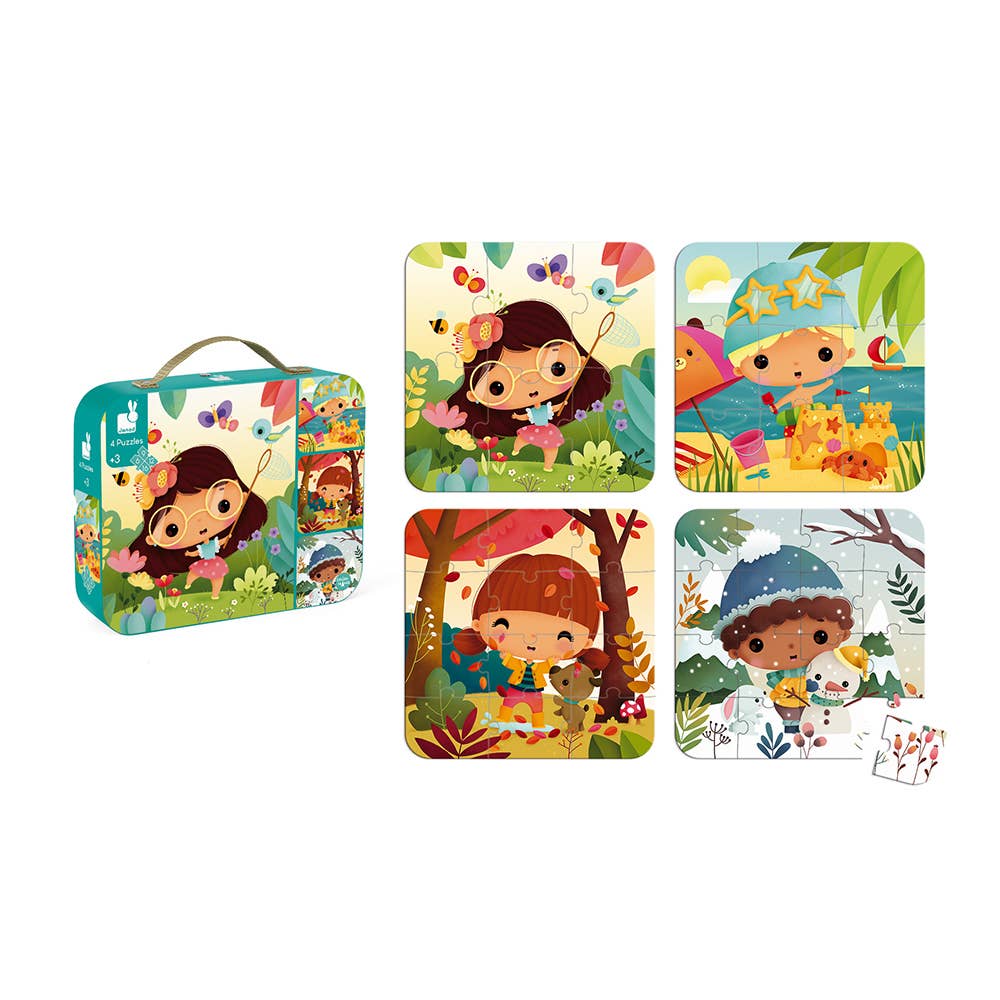 Janod - 4 Progressive Jigsaw Puzzles | 4 Seasons | 6,9,12&16 Pieces