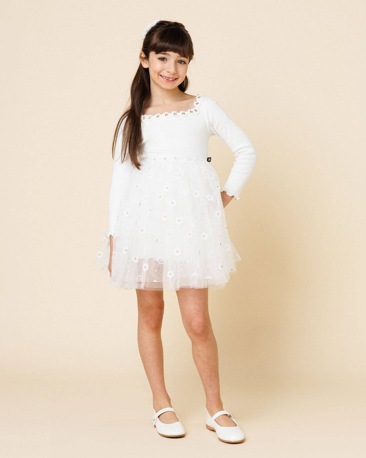 Petite Hailey - Flower Lace Tutu Dress: White / 4