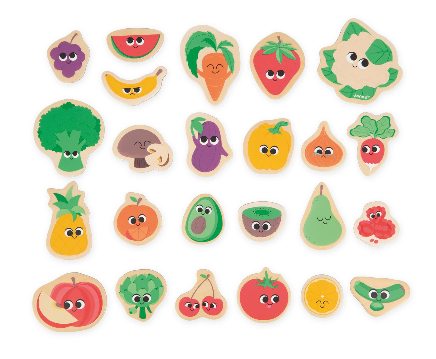 Janod - Wooden Fruit and Veggies Magnets Set