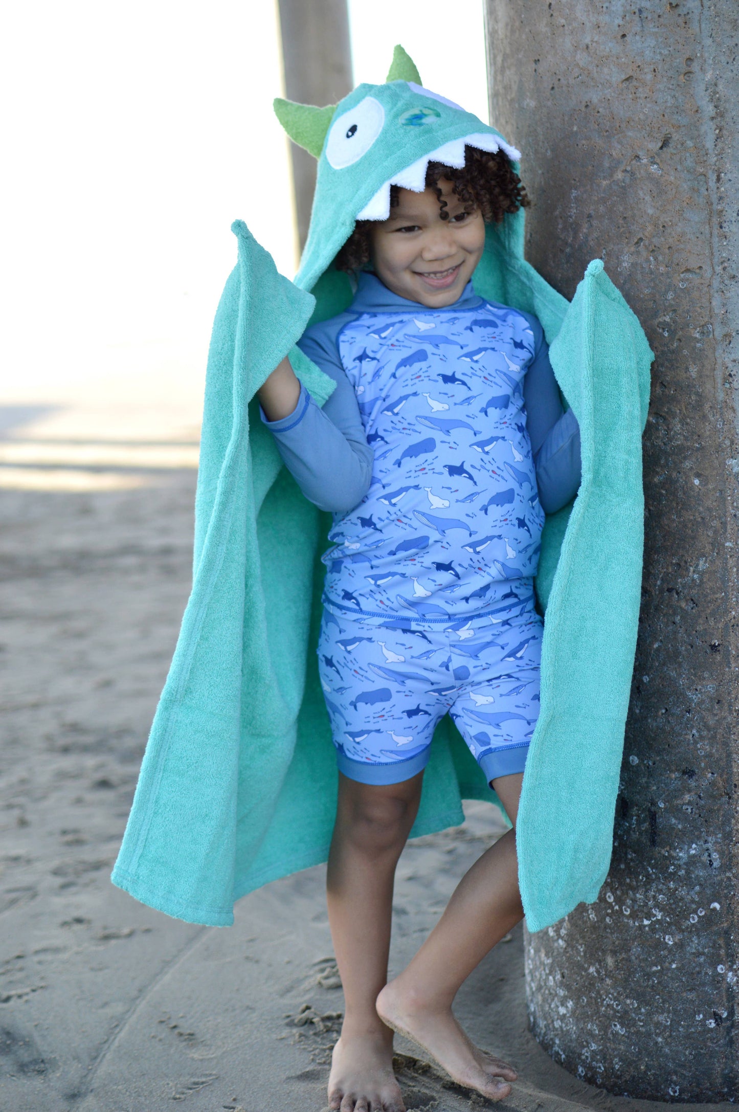 Yikes Twins - Monster Hooded Towel Turquoise for toddlers ages 2 to 8 yrs