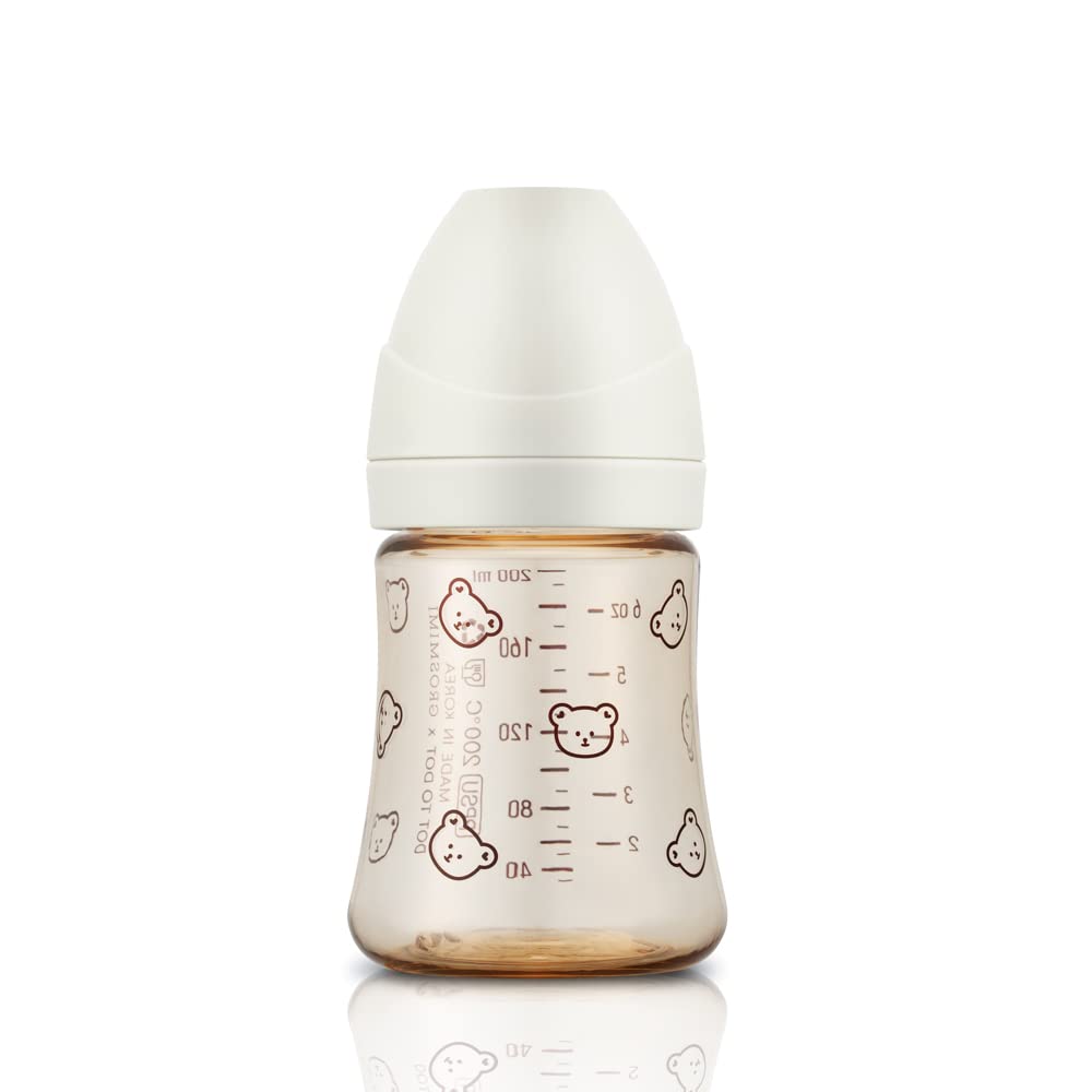 zezebaebae (Grosmimi and Cha&Mom) - Grosmimi PPSU Baby Bottle - 6oz (200ml): Bear_White