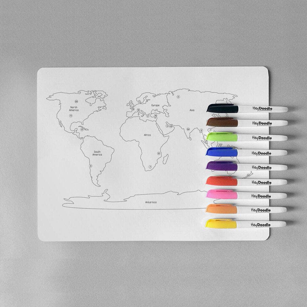 HeyDoodle - World Countries Classic Coloring & Doodle Mat