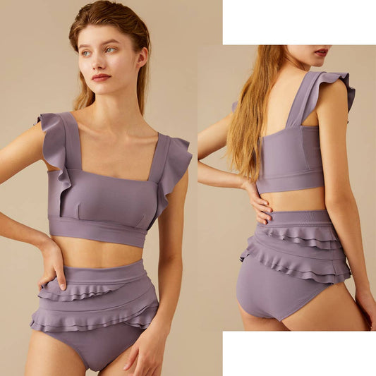 Visual Mood - SERENA Ruffled Bikini Set - Lavender: S