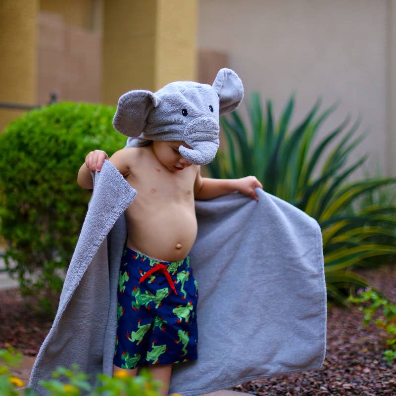 Yikes Twins - Elephant hooded towel for toddlers ages 2 to 8 years old