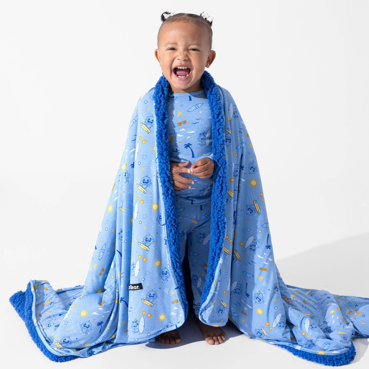 Bellabu Bear - Baby Shark Surf Bamboo Sherpa Blanket: 45 x 60 in