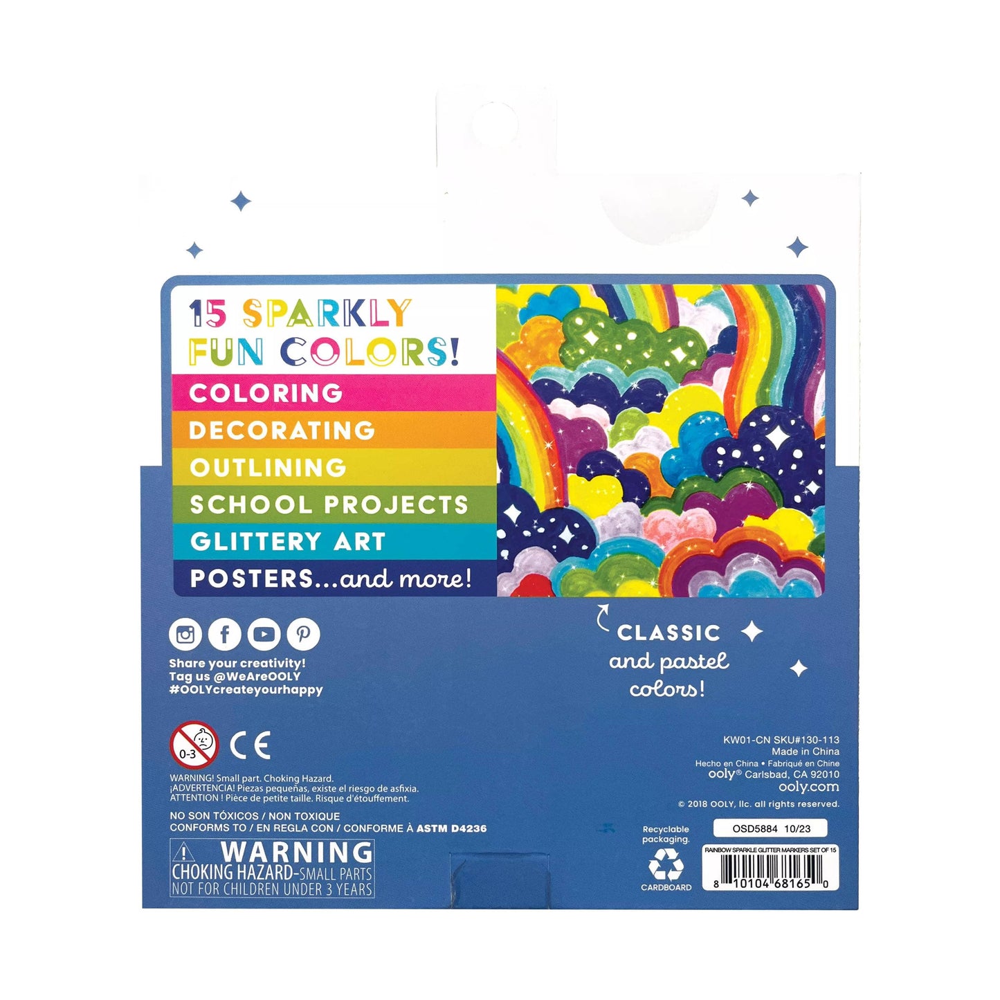 OOLY - Rainbow Sparkle Glitter Markers - Set of 15