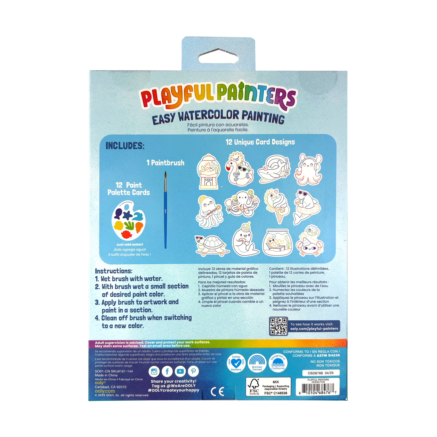 OOLY - Playful Painters: Easy Watercolor Painting Kit - Ocean Pals (25 PC Set)