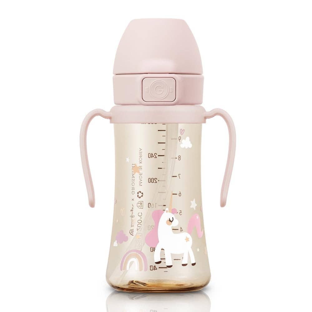 Grosmimi (zezebaebae) - Grosmimi PPSU Straw Cup with Flip Top - 10oz (300ml) Stage 2 Straw: Peach Flower