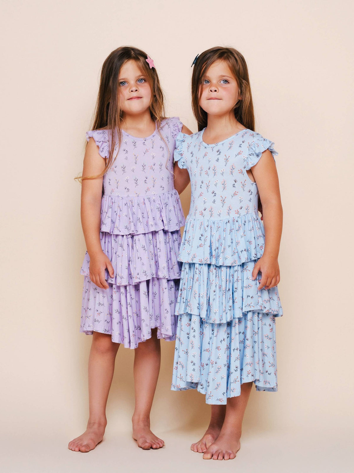 Petite Hailey - Bamboo Ruffle Layered Dress: Pink Flower BB / 7