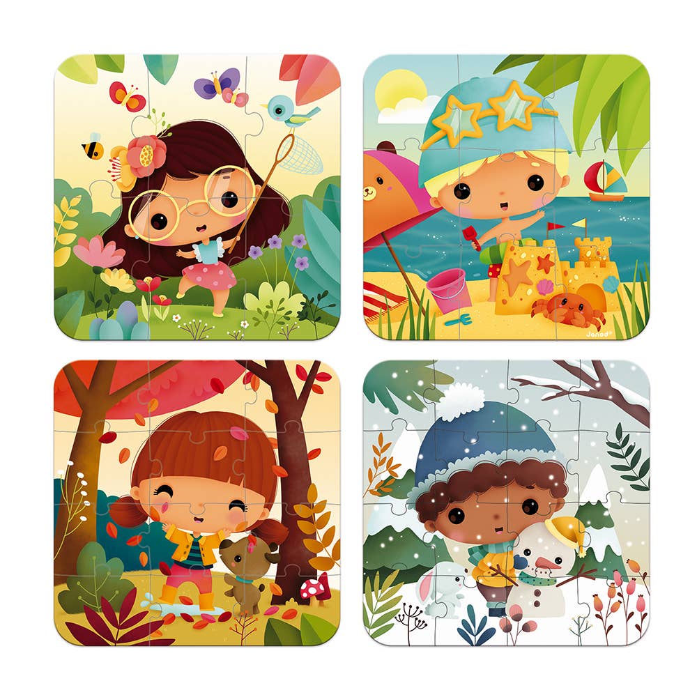 Janod - 4 Progressive Jigsaw Puzzles | 4 Seasons | 6,9,12&16 Pieces