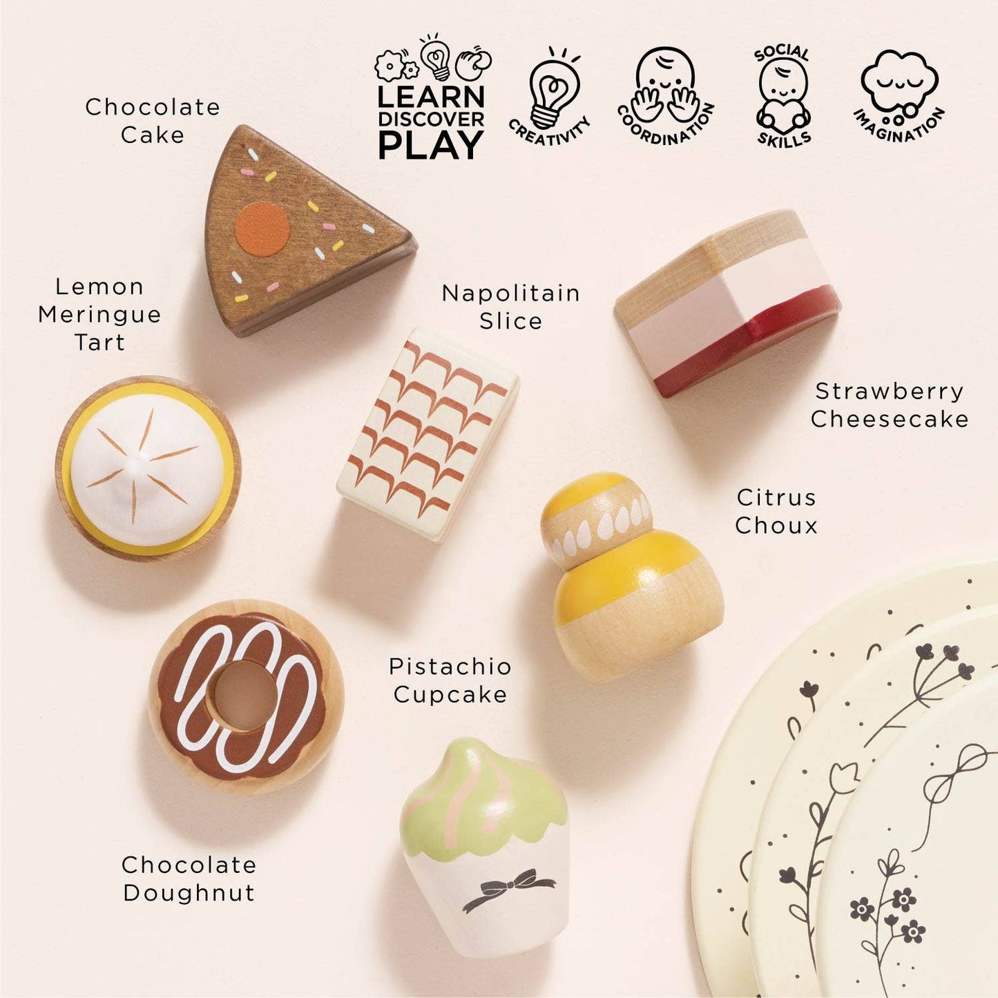 Le Toy Van, Inc. - Wooden Toy Cake Stand & Selection of 7 Eco-Friendly Treats