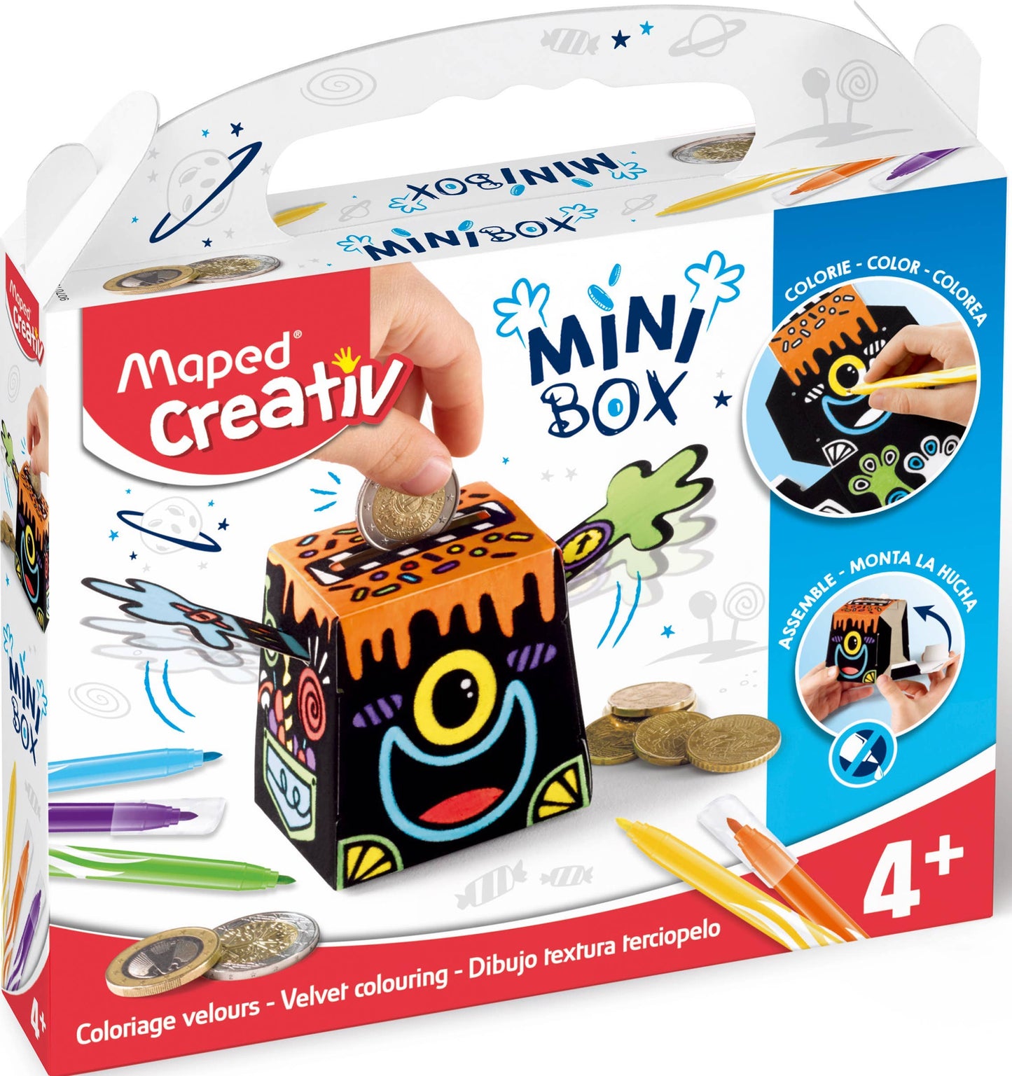 Janod - Creativ Velvet Coloring Piggy Bank 7 Piece Mini Box