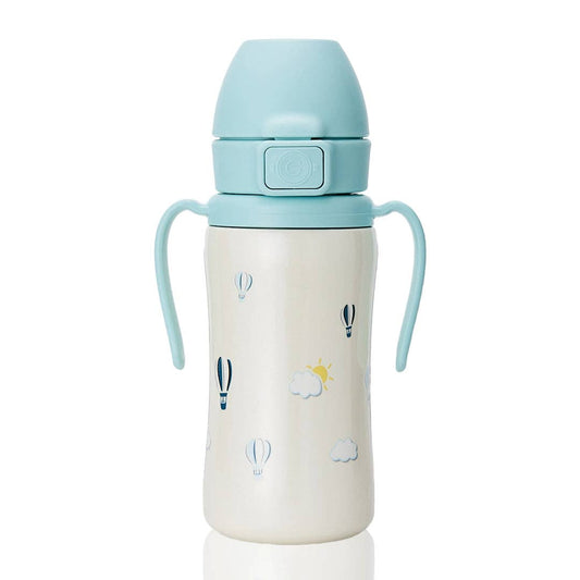 zezebaebae (Grosmimi and Cha&Mom) - Grosmimi Stainless Steel Straw Cup with Flip Top - 10oz (300ml): Air Balloon_Blue