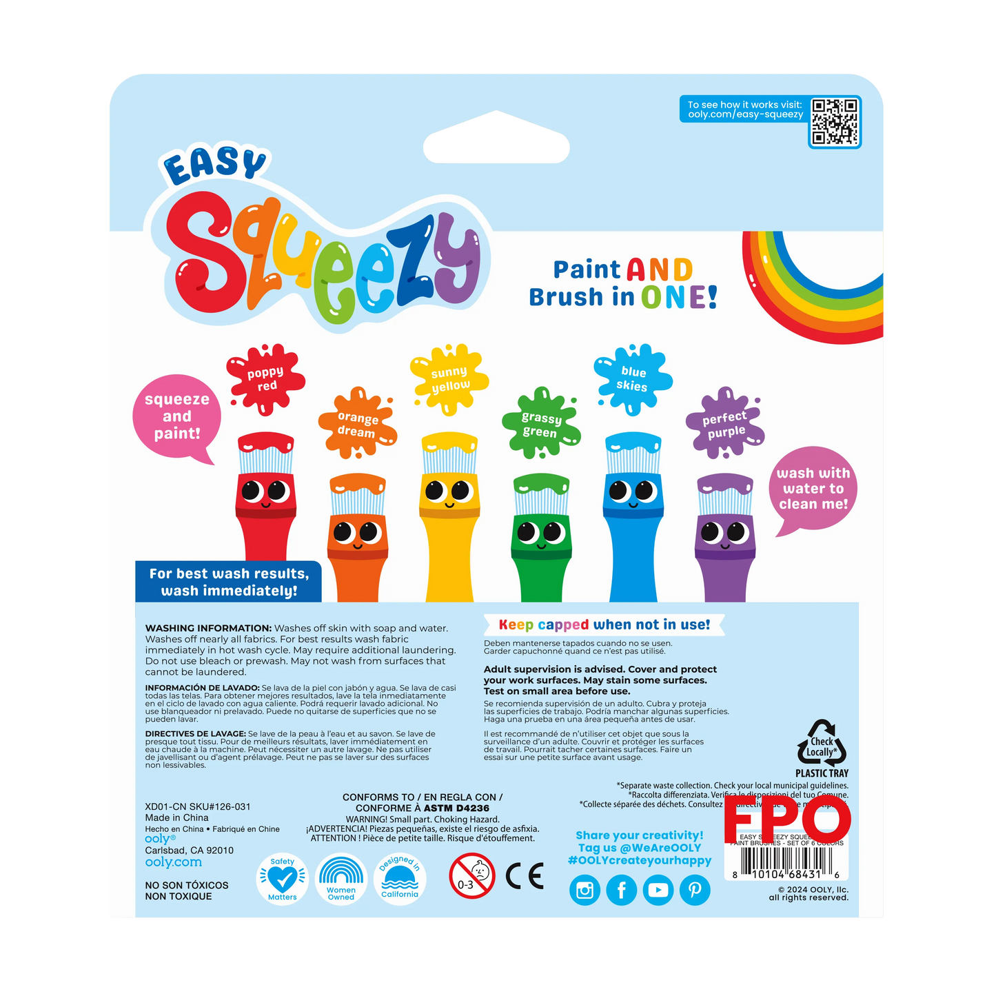 OOLY - Easy Squeezy Squeezable Poster Paint Brushes - Set of 6