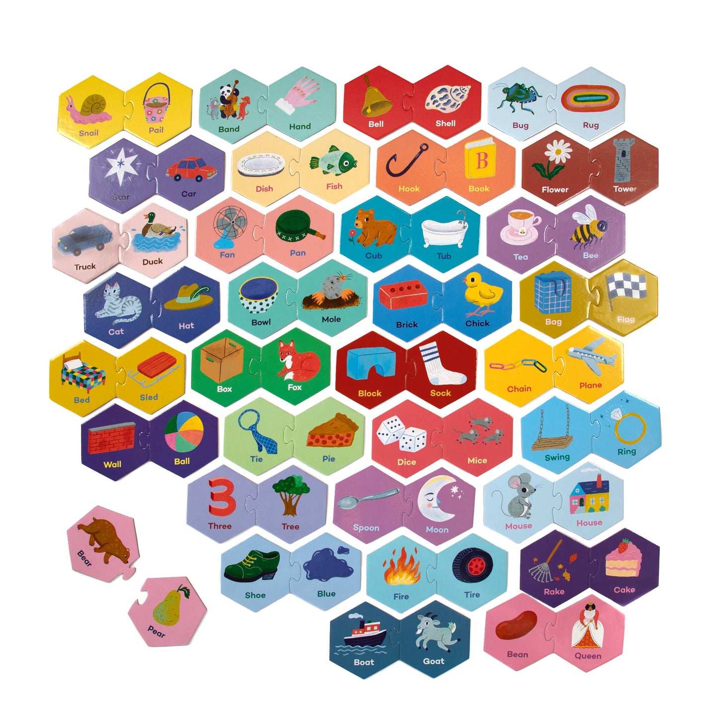 eeBoo - Rhyming Words Hexagon Puzzle Pairs