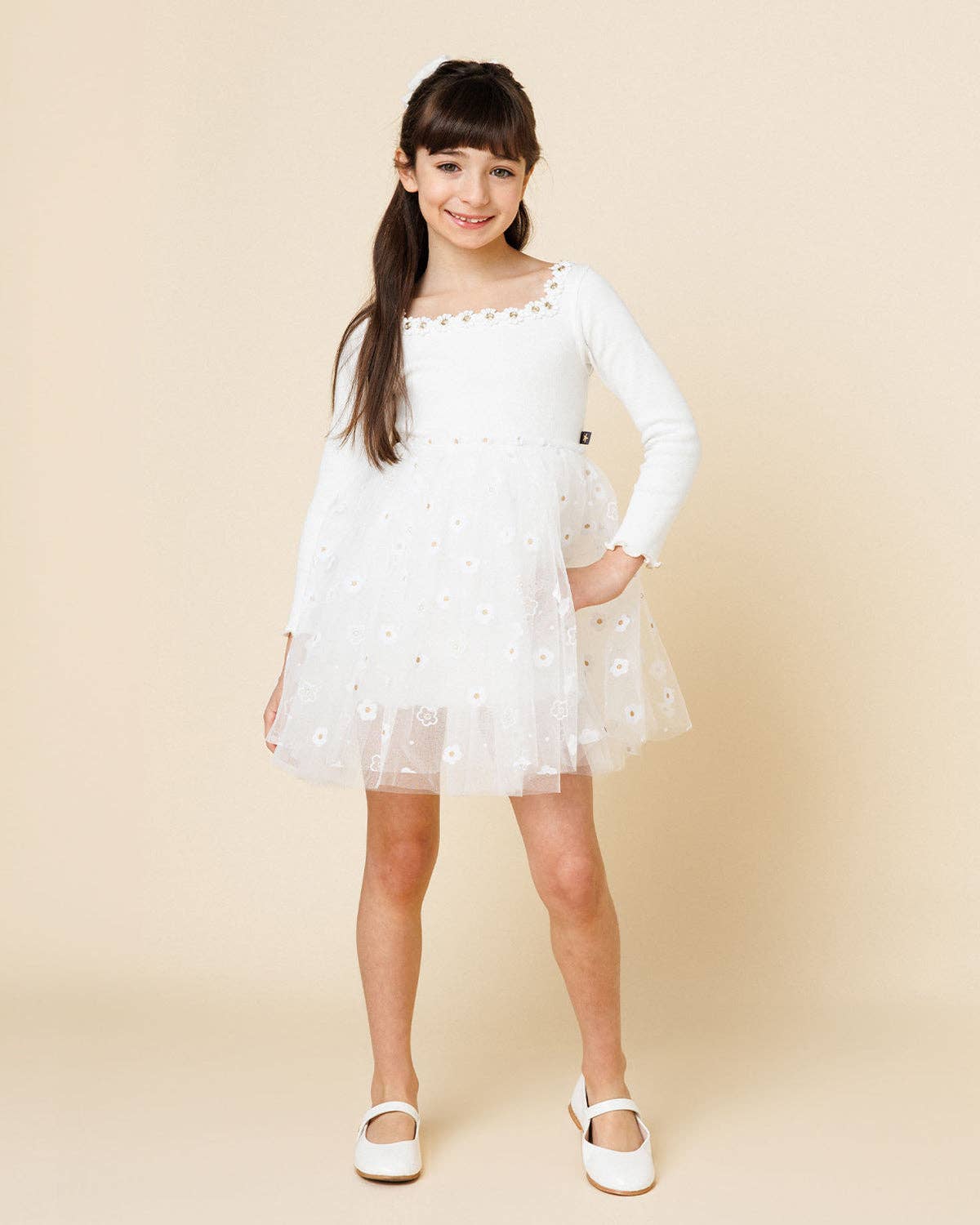 Petite Hailey - Flower Lace Tutu Dress: White / 4