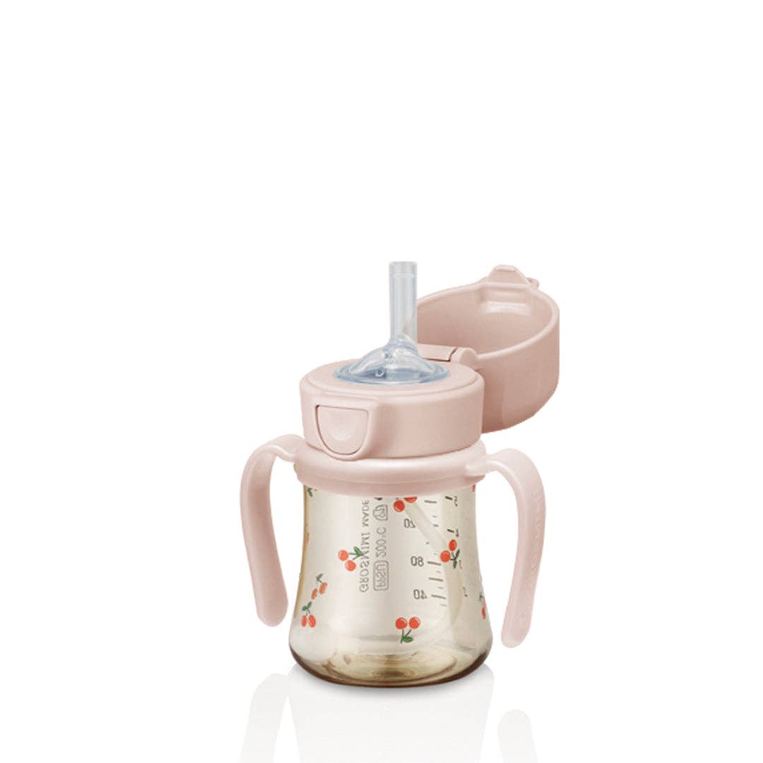 Grosmimi (zezebaebae) - Grosmimi PPSU Straw Cup with Flip Top & Weight - 6oz (200ml): Cherry_Peach