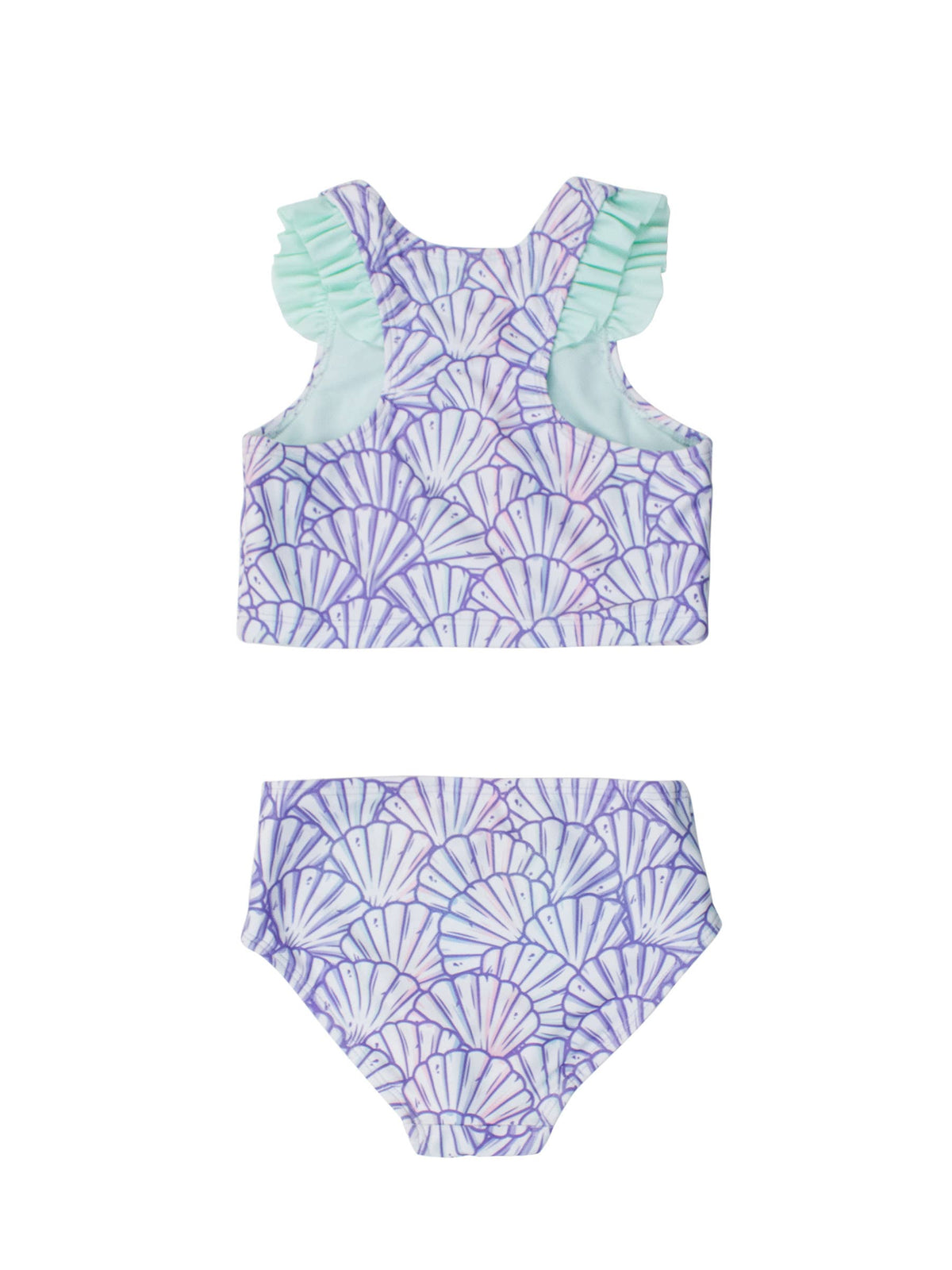 RuffleButts + RuggedButts - Girls Magical Mermaid Racerback Flutter Tankini 2-Piece Swimsuit: Purple / 5