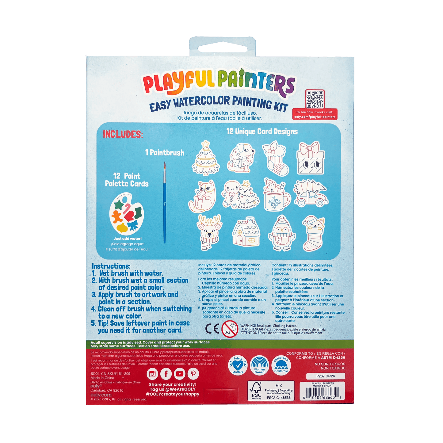 OOLY - Playful Painters Easy Watercolor Painting Kit - Merry & Bright