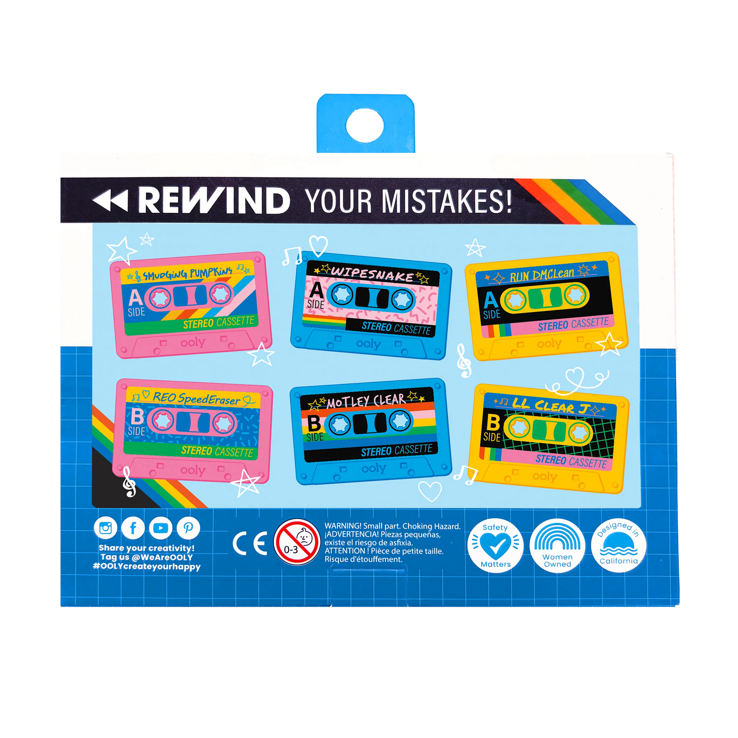 OOLY - Rewind Cassette Retro Erasers - Set of 3