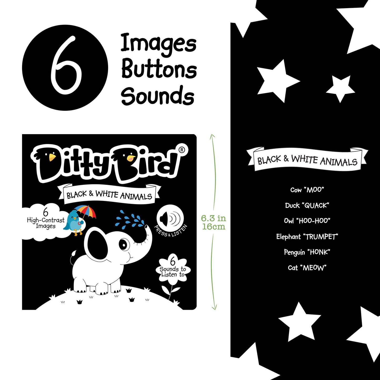 Ditty Bird - Ditty Bird : Black and White Sound book - New born