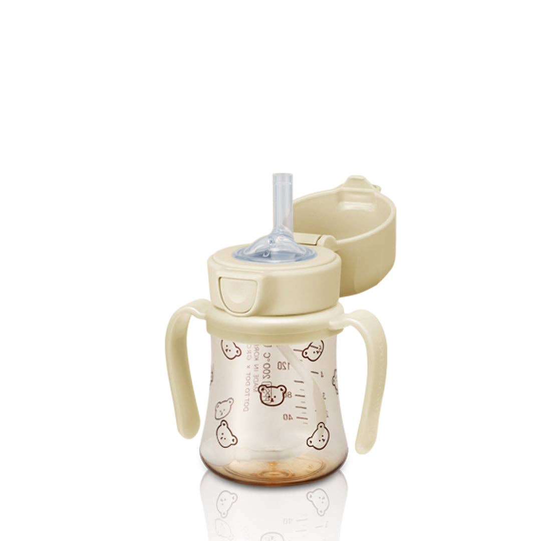 Grosmimi (zezebaebae) - Grosmimi PPSU Straw Cup with Flip Top & Weight - 6oz (200ml): Bear_Butter