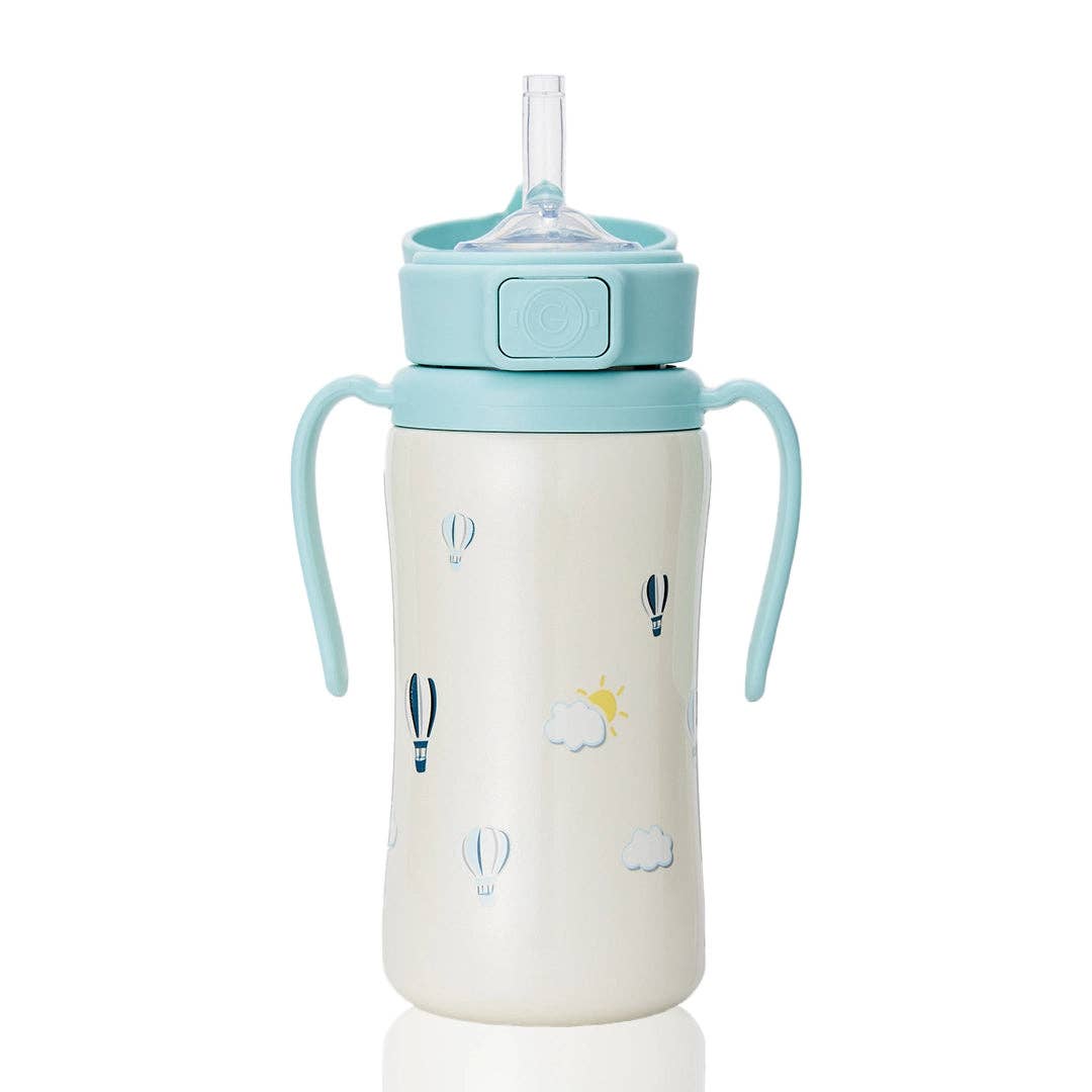 zezebaebae (Grosmimi and Cha&Mom) - Grosmimi Stainless Steel Straw Cup with Flip Top - 10oz (300ml): Olive_Pistachio