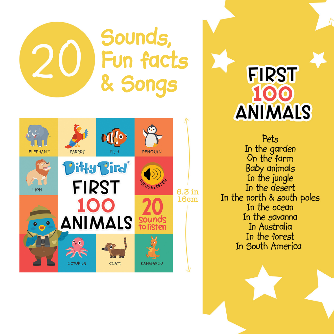 Ditty Bird - Ditty Bird Baby Book - Best toys - First 100 Animals