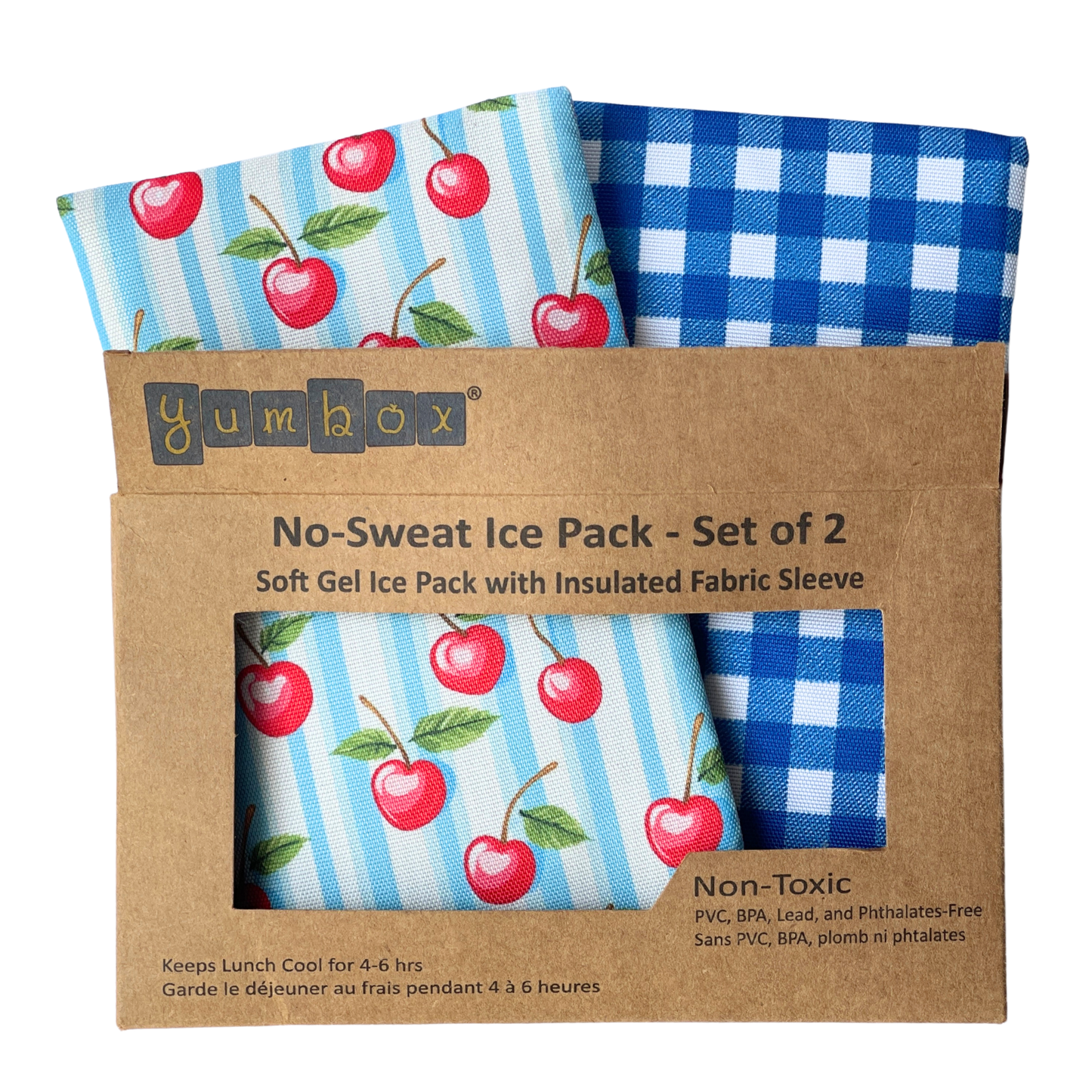 Yumbox - Gel Ice Packs in Fabric Sleeves 2-Pack - Vichy & Cherries