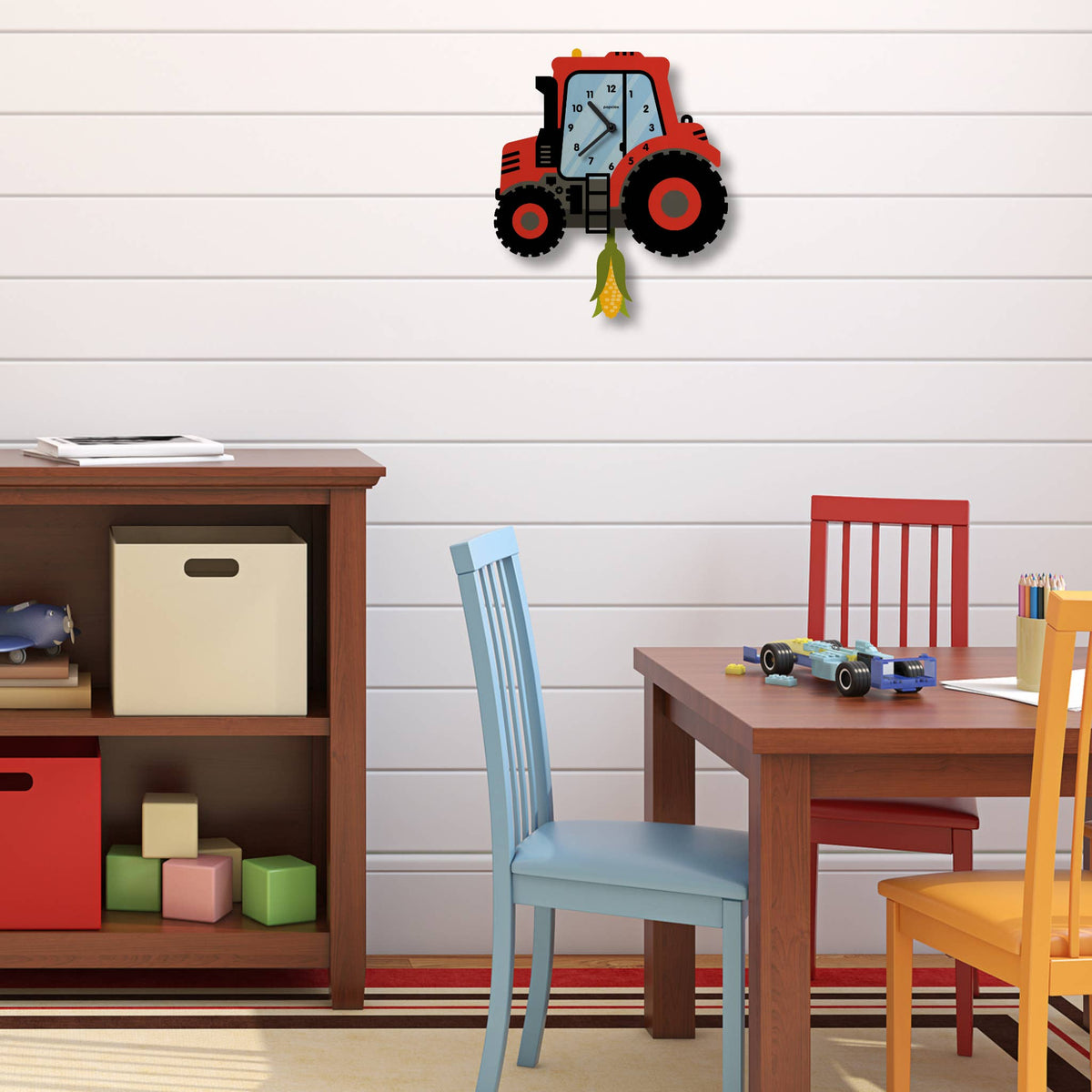 Popclox - Tractor Pendulum Clock - Wood: Red