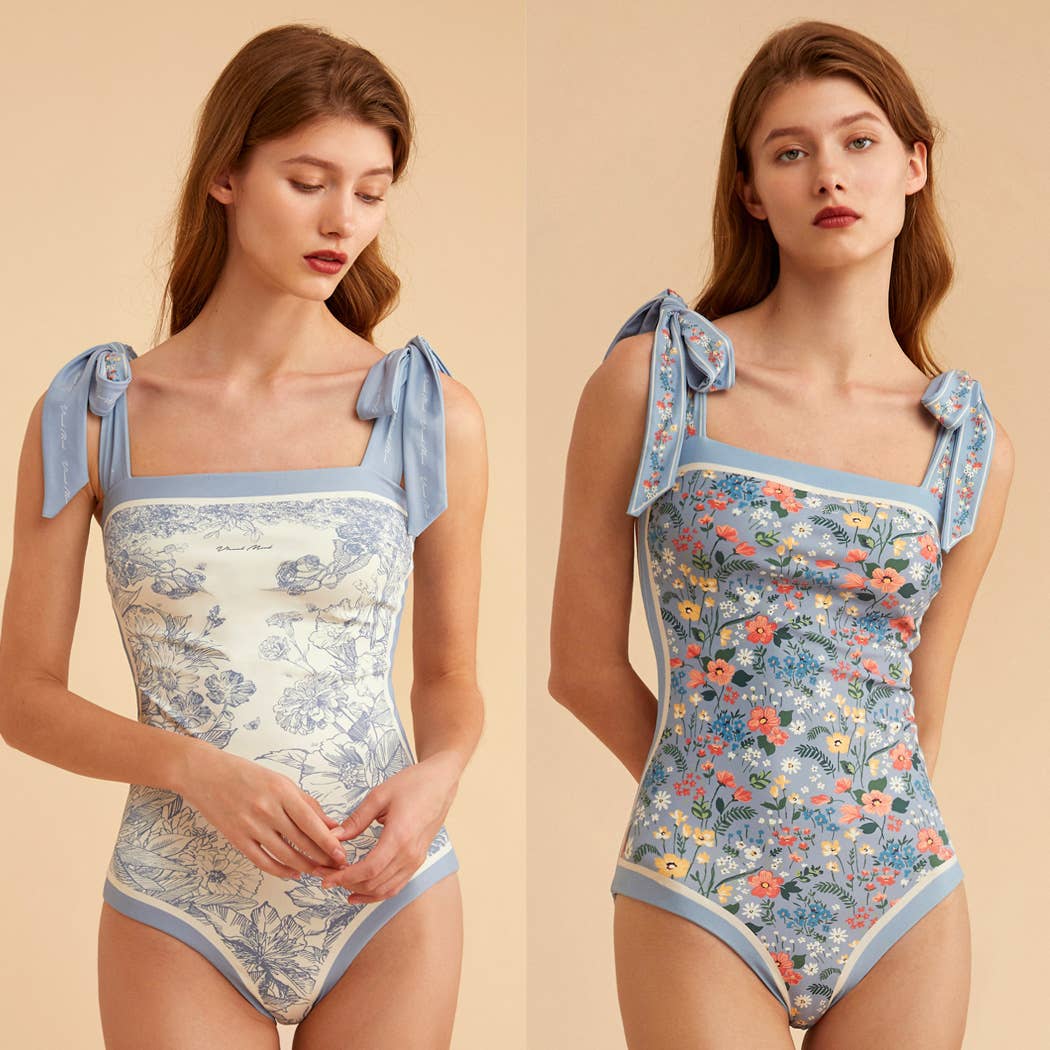 Visual Mood - GRACE Tie-shoulder One Piece Swimsuit: M