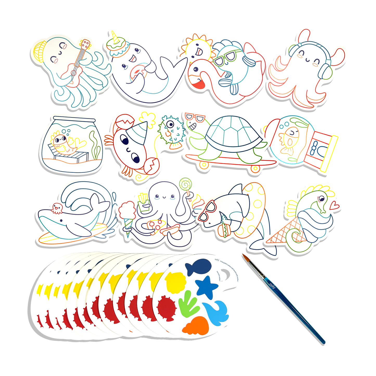 OOLY - Playful Painters: Easy Watercolor Painting Kit - Ocean Pals (25 PC Set)