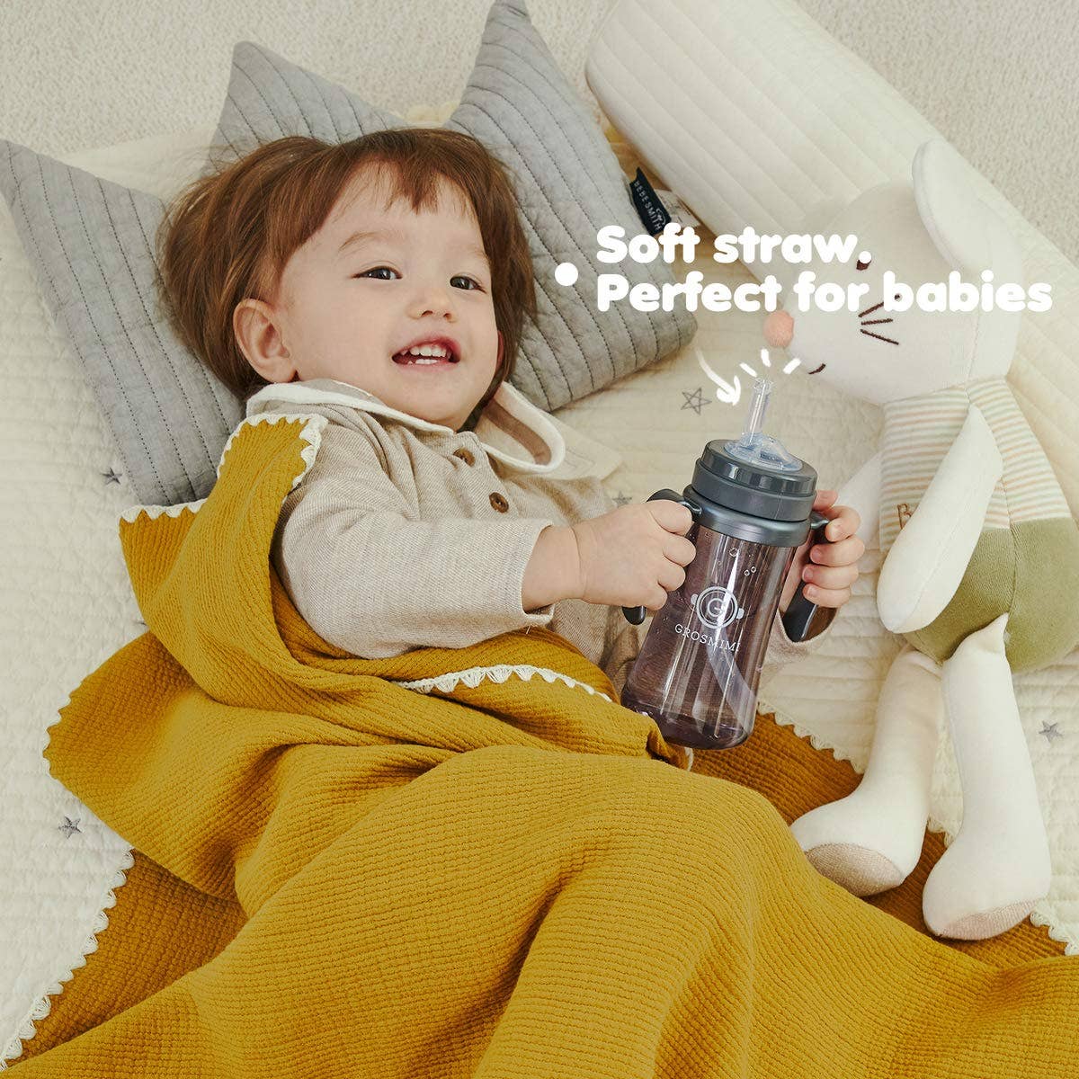 zezebaebae (Grosmimi and Cha&Mom) - Grosmimi PPSU Straw Cup - 10oz (300ml): Peach