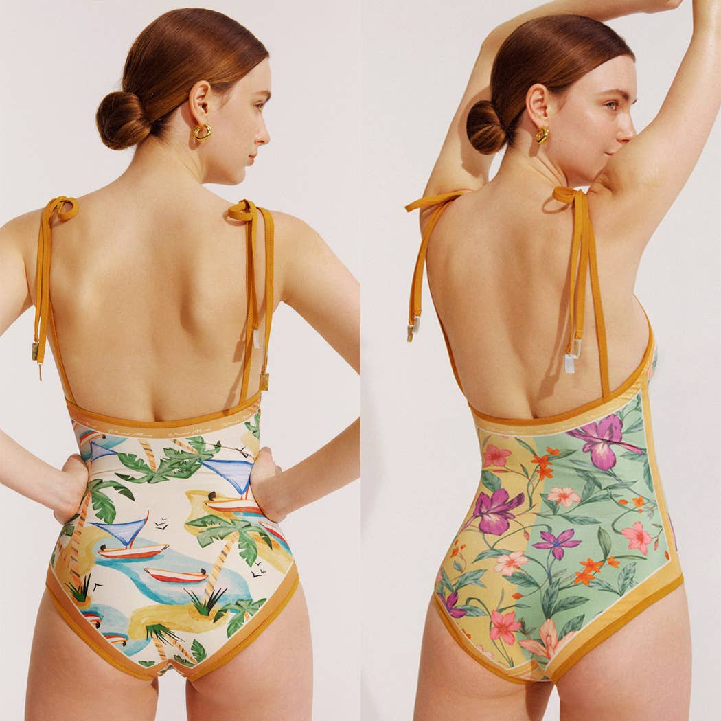 Visual Mood - KRISTINA Tie-shoulder One Piece Swimsuit: S