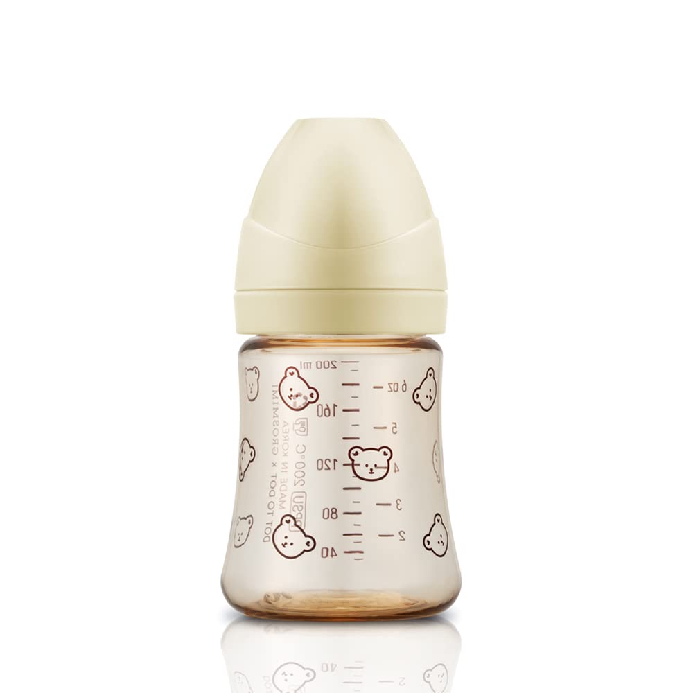 zezebaebae (Grosmimi and Cha&Mom) - Grosmimi PPSU Baby Bottle - 6oz (200ml): Bear_White
