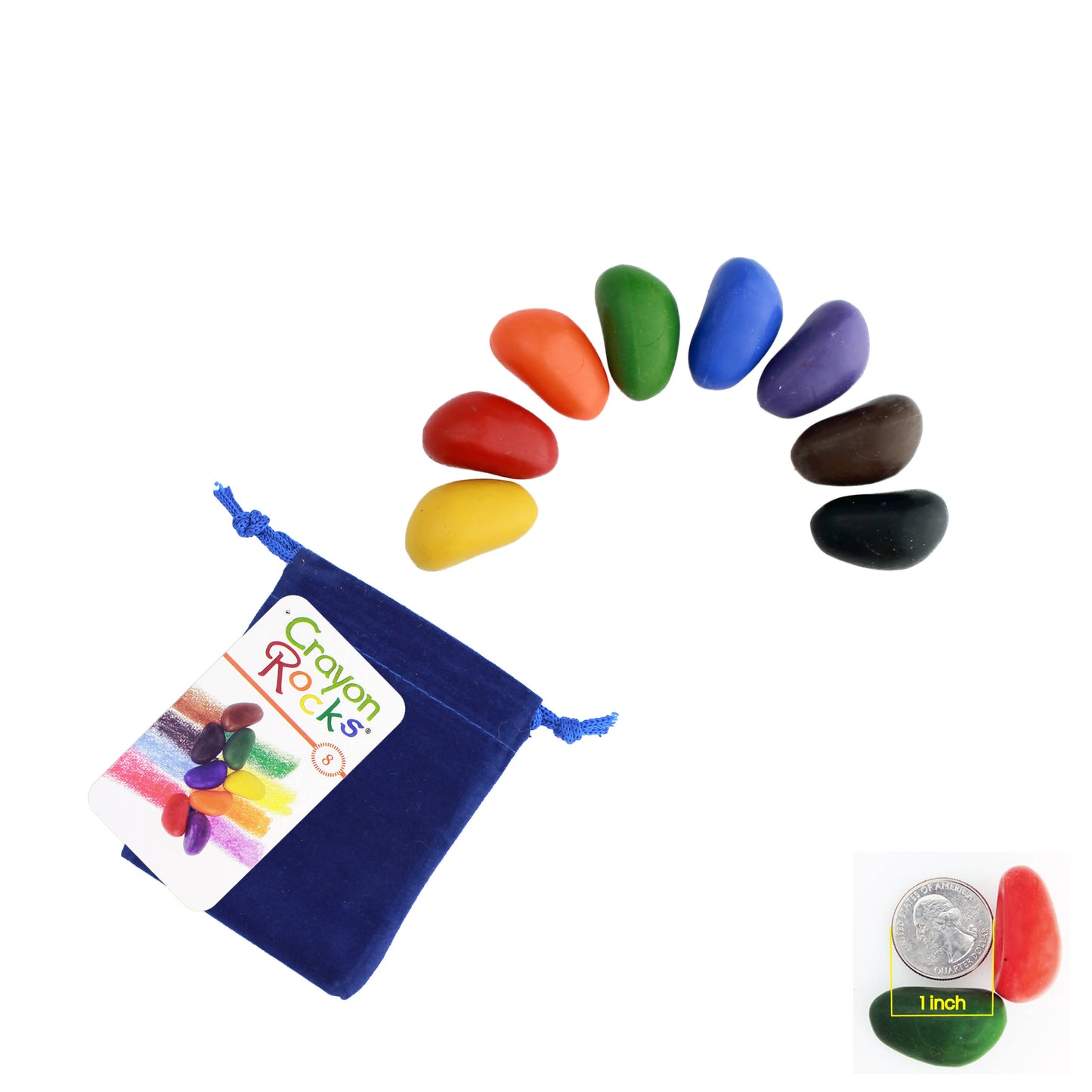 Crayon Rocks - 8 Colors in a Blue Velvet Bag