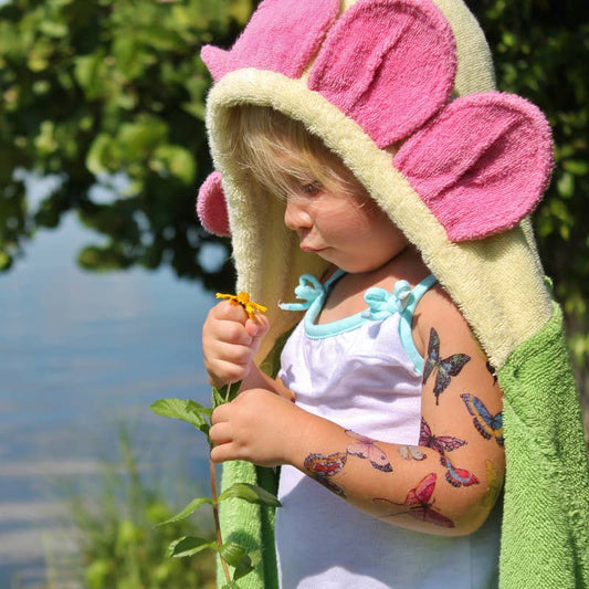 Yikes Twins - Flower Hooded Towel for toddlers ages 2 to 8 years old