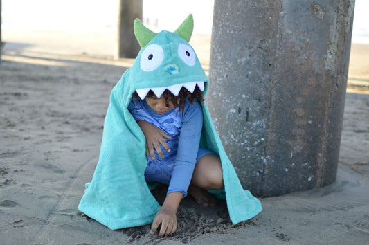 Yikes Twins - Monster Hooded Towel Turquoise for toddlers ages 2 to 8 yrs